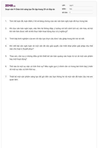 Soạn văn 9 Chân trời sáng tạo Ôn tập trang 29 có đáp án