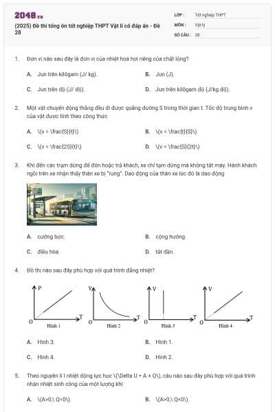 (2025) Đề thi tổng ôn tốt nghiệp THPT Vật lí có đáp án - Đề 28