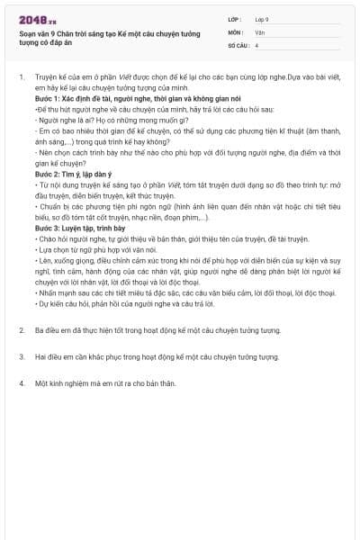 Soạn văn 9 Chân trời sáng tạo Kể một câu chuyện tưởng tượng có đáp án