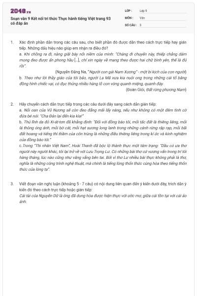 Soạn văn 9 Kết nối tri thức Thực hành tiếng Việt trang 93 có đáp án