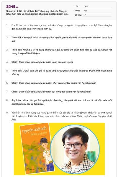 Soạn văn 9 Kết nối tri thức Từ Thằng quỷ nhỏ của Nguyễn Nhật Ánh nghĩ về những phẩm chất của một tác phẩm viết cho thiếu nhi có đáp án