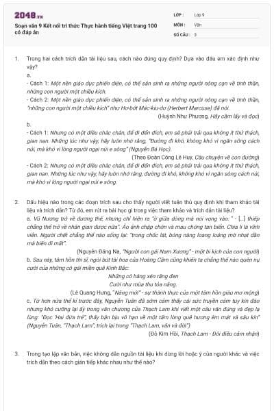 Soạn văn 9 Kết nối tri thức Thực hành tiếng Việt trang 100 có đáp án