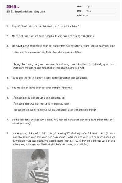 Bài 53: Sự phân tích ánh sáng trắng