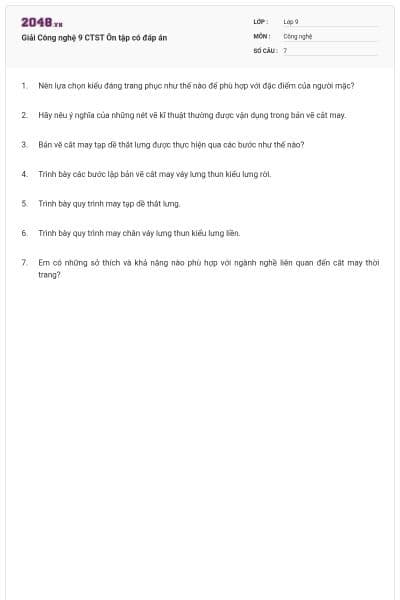 Giải Công nghệ 9 CTST Ôn tập có đáp án