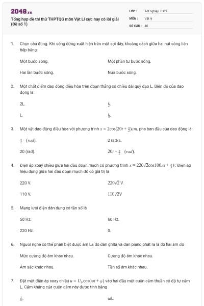 Tổng hợp đề thi thử THPTQG môn Vật Lí cực hay có lời giải (Đề số 1)