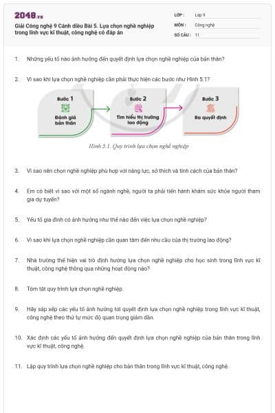 Giải Công nghệ 9 Cánh diều Bài 5. Lựa chọn nghề nghiệp trong lĩnh vực kĩ thuật, công nghệ có đáp án