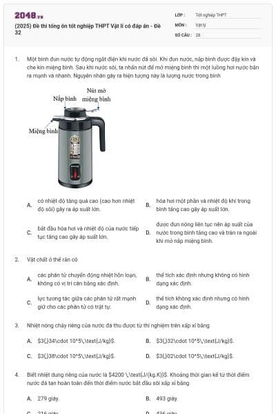 (2025) Đề thi tổng ôn tốt nghiệp THPT Vật lí có đáp án - Đề 32
