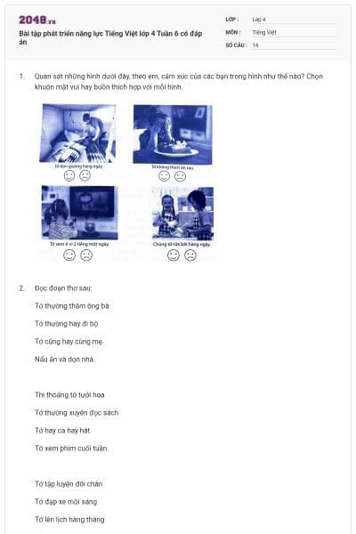 Bài tập phát triển năng lực Tiếng Việt lớp 4 Tuần 6 có đáp án