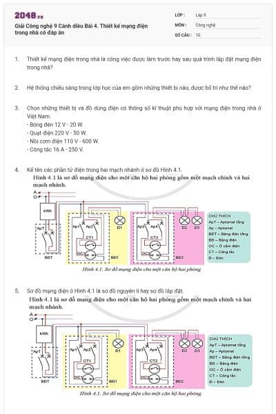 Giải Công nghệ 9 Cánh diều Bài 4. Thiết kế mạng điện trong nhà có đáp án