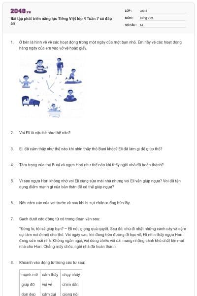 Bài tập phát triển năng lực Tiếng Việt lớp 4 Tuần 7 có đáp án