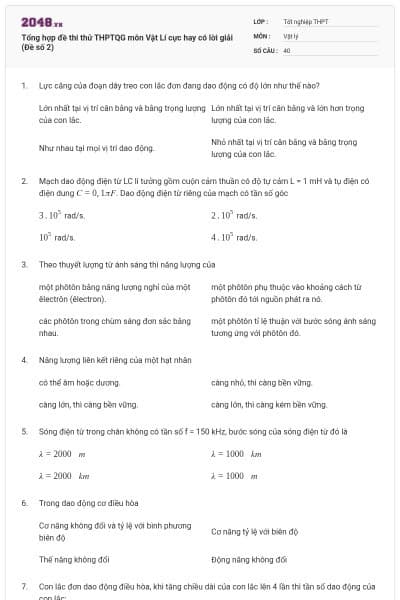 Tổng hợp đề thi thử THPTQG môn Vật Lí cực hay có lời giải (Đề số 2)