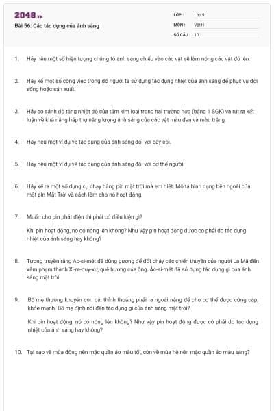 Bài 56: Các tác dụng của ánh sáng