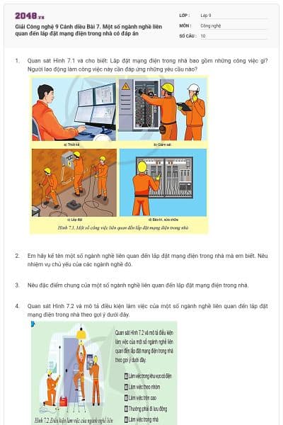 Giải Công nghệ 9 Cánh diều Bài 7. Một số ngành nghề liên quan đến lắp đặt mạng điện trong nhà có đáp án