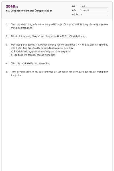 Giải Công nghệ 9 Cánh diều Ôn tập có đáp án