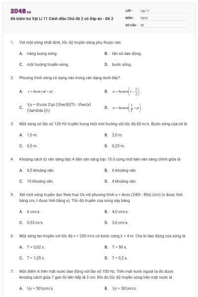 Đề kiểm tra Vật Lí 11 Cánh diều Chủ đề 2 có đáp án - Đề 2