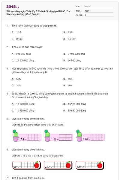 Bài tập hàng ngày Toán lớp 5 Chân trời sáng tạo Bài 63. Em làm được những gì? có đáp án