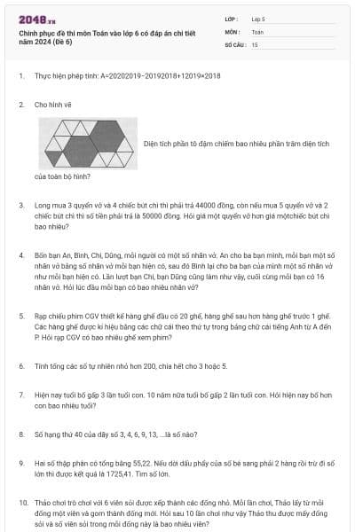 Chinh phục đề thi môn Toán vào lớp 6 có đáp án chi tiết năm 2024 (Đề 6)