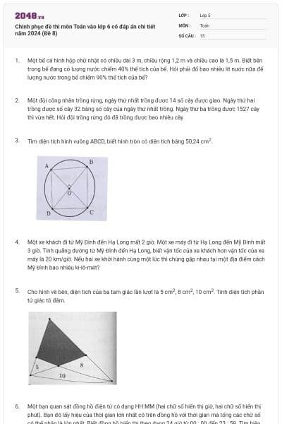 Chinh phục đề thi môn Toán vào lớp 6 có đáp án chi tiết năm 2024 (Đề 8)
