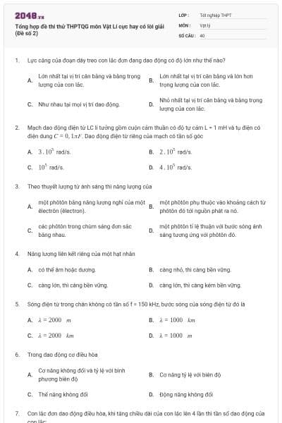 Tổng hợp đề thi thử THPTQG môn Vật Lí cực hay có lời giải (Đề số 2)