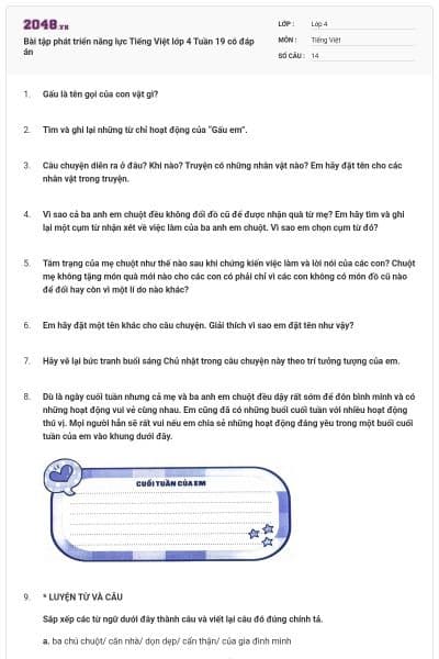 Bài tập phát triển năng lực Tiếng Việt lớp 4 Tuần 19 có đáp án