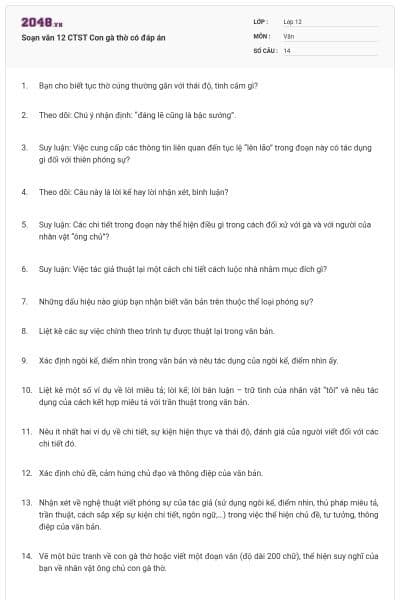 Soạn văn 12 CTST  Con gà thờ  có đáp án