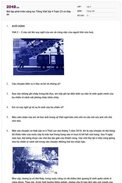 Bài tập phát triển năng lực Tiếng Việt lớp 4 Tuần 23 có đáp án