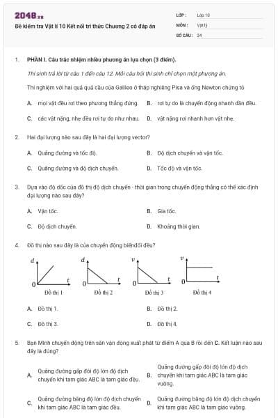 Đề kiểm tra Vật lí 10 Kết nối tri thức Chương 2 có đáp án