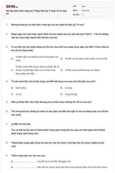 Bài tập phát triển năng lực Tiếng Việt lớp 4 Tuần 24 có đáp án