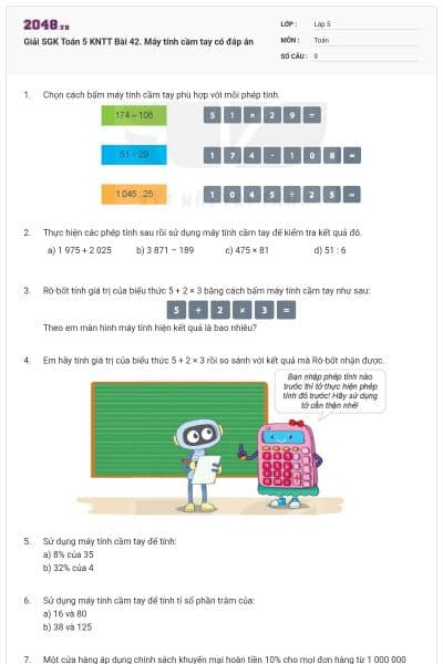 Giải SGK Toán 5 KNTT Bài 42. Máy tính cầm tay có đáp án