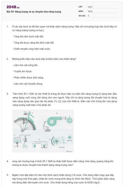 Bài 59: Năng lượng và sự chuyển hóa năng lượng