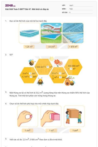 Giải SGK Toán 5 KNTT Bài 47. Mét khối có đáp án