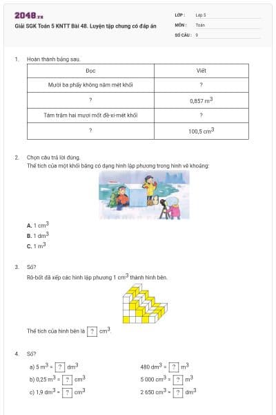 Giải SGK Toán 5 KNTT Bài 48. Luyện tập chung có đáp án