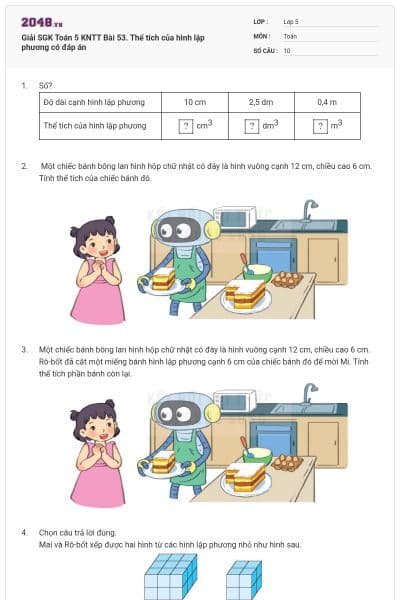 Giải SGK Toán 5 KNTT Bài 53. Thể tích của hình lập phương có đáp án