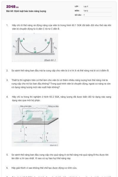Bài 60: Định luật bảo toàn năng lượng