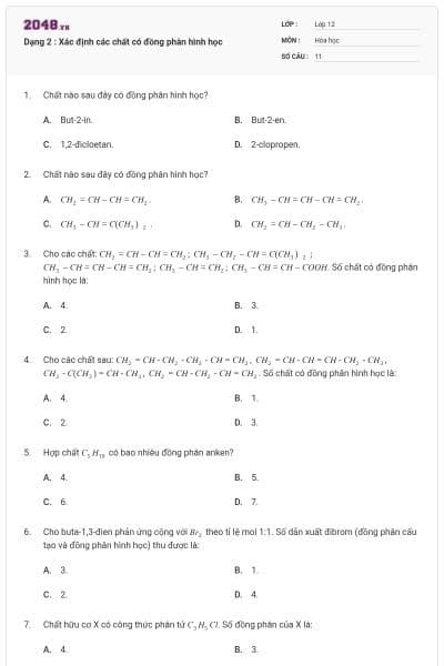 Dạng 2 : Xác định các chất có đồng phân hình học