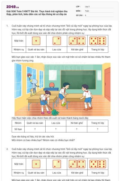 Giải SGK Toán 5 KNTT Bài 66. Thực hành trải nghiệm thu thập, phân tích, biểu diễn các số liệu thống kê có đáp án