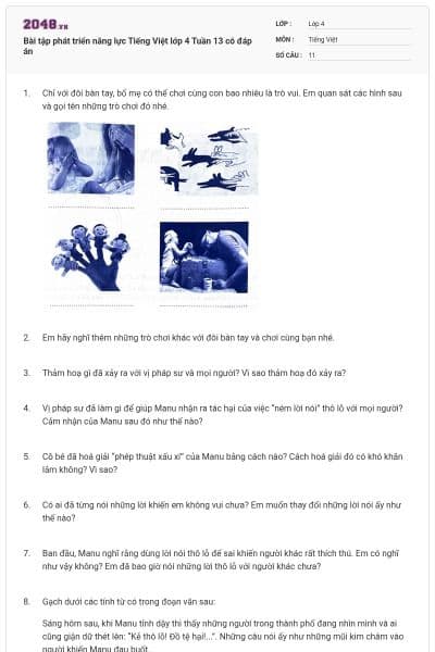 Bài tập phát triển năng lực Tiếng Việt lớp 4 Tuần 13 có đáp án