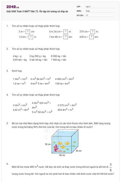 Giải SGK Toán 5 KNTT Bài 72. Ôn tập đo lường có đáp án