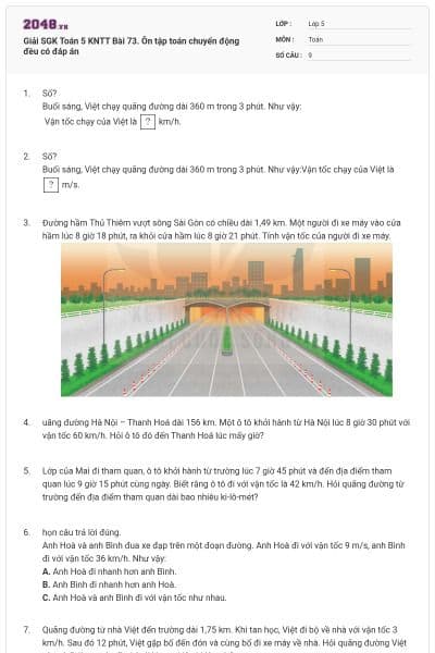 Giải SGK Toán 5 KNTT Bài 73. Ôn tập toán chuyển động đều có đáp án