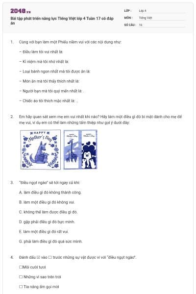 Bài tập phát triển năng lực Tiếng Việt lớp 4 Tuần 17 có đáp án