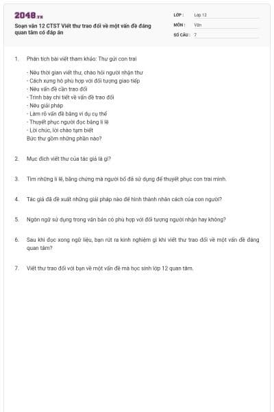 Soạn văn 12 CTST Viết thư trao đổi về một vấn đề đáng quan tâm có đáp án