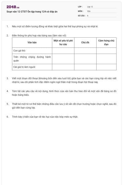 Soạn văn 12 CTST Ôn tập trang 124 có đáp án