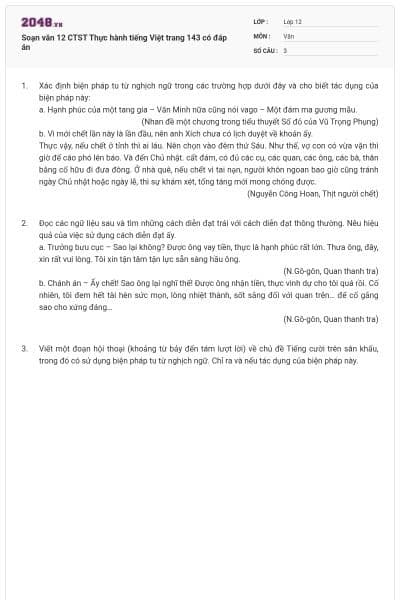 Soạn văn 12 CTST  Thực hành tiếng Việt trang 143 có đáp án