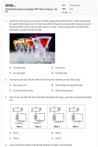 (2025) Đề thi tổng ôn tốt nghiệp THPT Vật lí có đáp án - Đề 35
