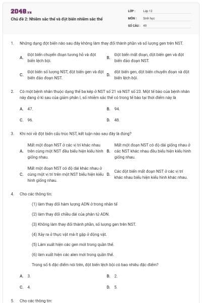 Chủ đề 2: Nhiễm sắc thể và đột biến nhiễm sắc thể