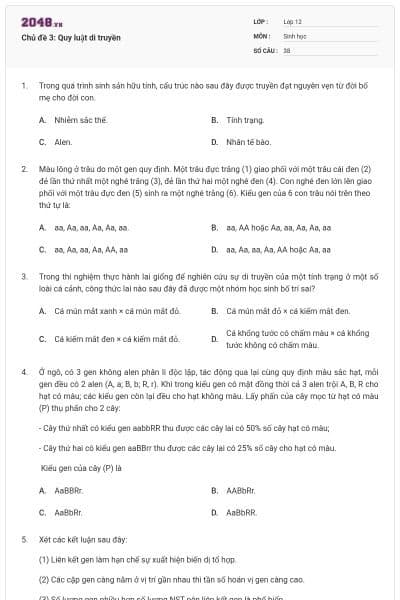 Chủ đề 3: Quy luật di truyền