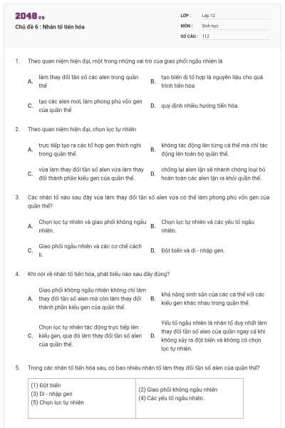 Chủ đề 6 : Nhân tố tiến hóa