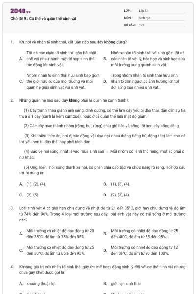 Chủ đề 9 : Cá thể và quần thể sinh vật