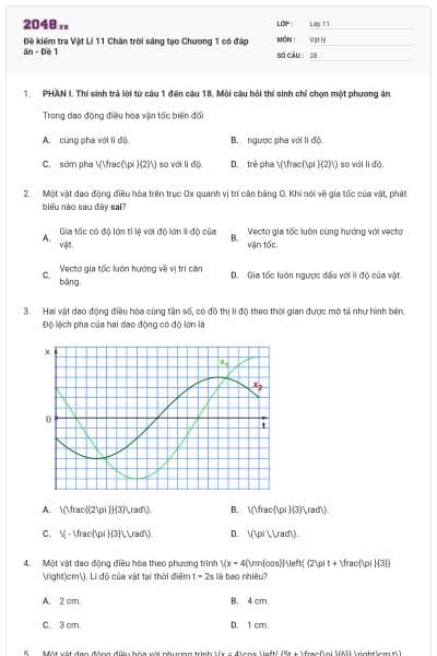 Đề kiểm tra Vật Lí 11 Chân trời sáng tạo Chương 1 có đáp án - Đề 1