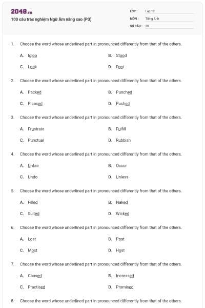 100 câu trắc nghiệm Ngữ Âm nâng cao (P3)